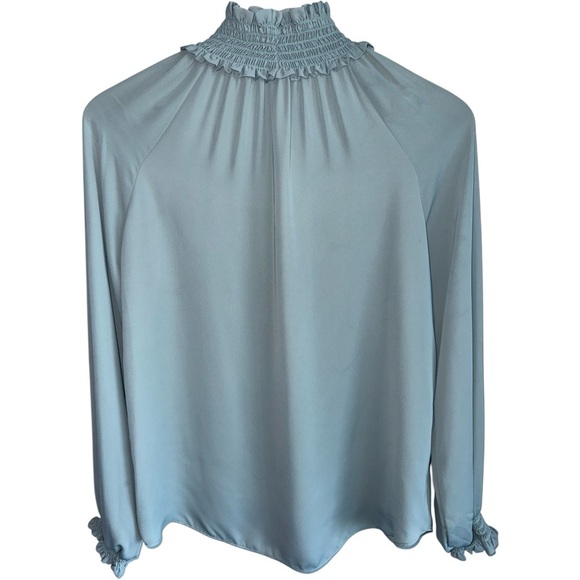 AMANDA UPRICHARD Mockneck‎ Keyhole Long Sleeve Blouse | Sea Mist Green XS - Picture 2 of 6